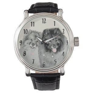 Keeshond Mum and Son Painting - Original Dog Art Watch