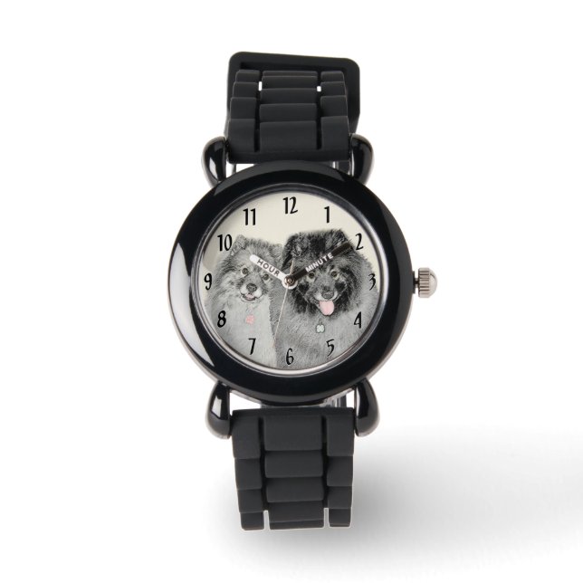 Keeshond Mum and Son Painting - Original Dog Art Watch (Front)