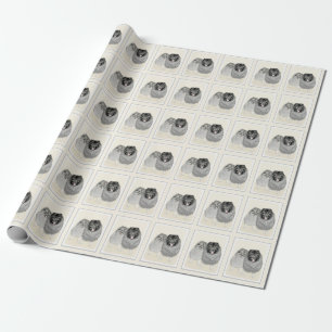 Keeshond Mum and Son Painting - Original Dog Art Wrapping Paper