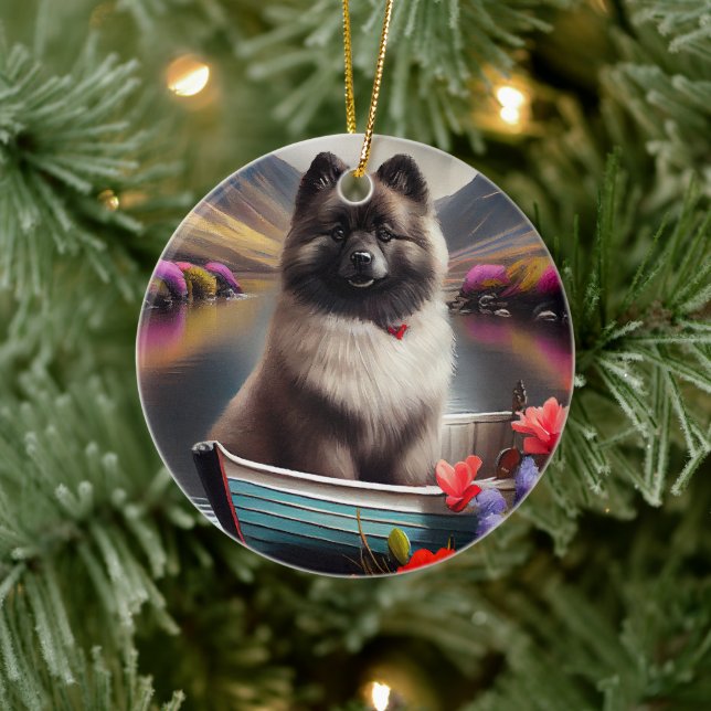 Keeshond on a Paddle: A Scenic Adventure Ceramic Tree Decoration (Tree)