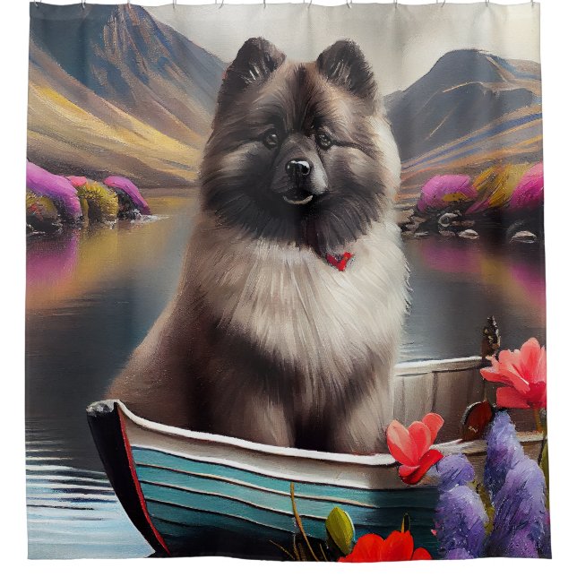 Keeshond on a Paddle: A Scenic Adventure Shower Curtain (Front)