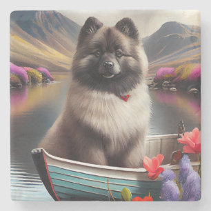 Keeshond on a Paddle: A Scenic Adventure Stone Coaster