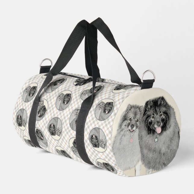 Keeshond Painting 2 Keeshonden Original Dog Art Duffle Bag (Left Corner)
