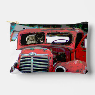 Keeshond Painting Christmas Old Red Truck Dog Art Accessory Pouch