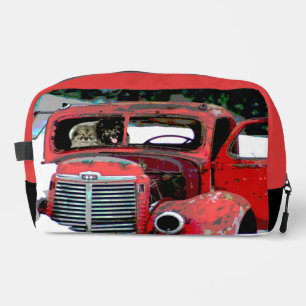 Keeshond Painting Christmas Old Red Truck Dog Art Dopp Kit