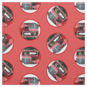 Keeshond Painting Christmas Old Red Truck Dog Art Fabric