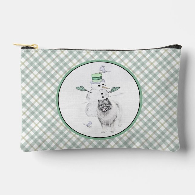 Keeshond Painting Christmas Snowman Pet Dog Art Accessory Pouch (Front)