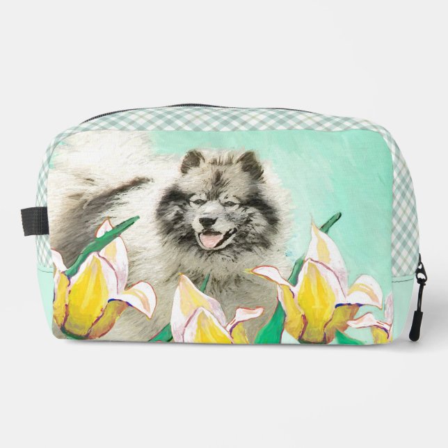 Keeshond Painting in Tulips Cute Original Dog Art Dopp Kit (Front)