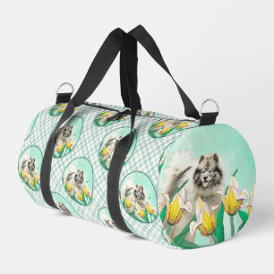 Keeshond Painting in Tulips Cute Original Dog Art Duffle Bag