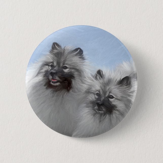 Keeshond Pair of Kees Painting Original Animal Art 6 Cm Round Badge (Front)