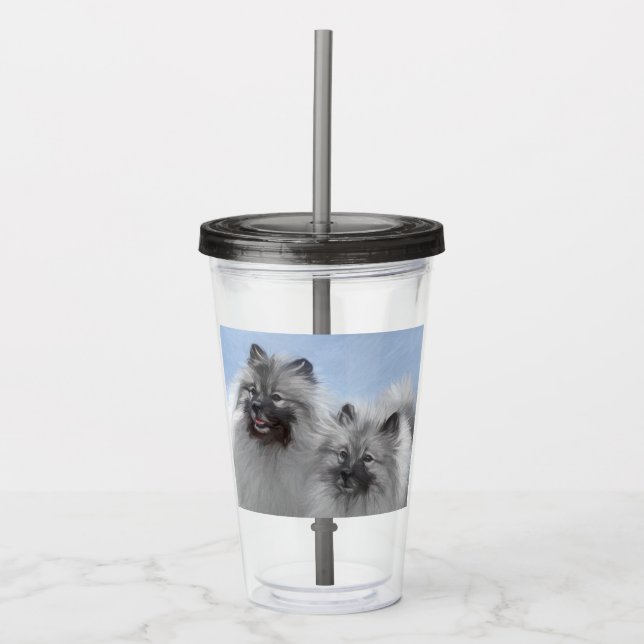 Keeshond Pair of Kees Painting Original Animal Art Acrylic Tumbler (Front)