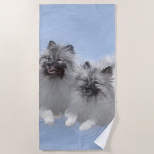 Keeshond Pair of Kees Painting Original Animal Art Beach Towel