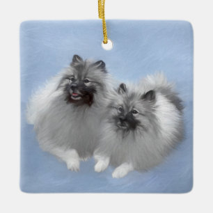 Keeshond Pair of Kees Painting Original Animal Art Ceramic Ornament