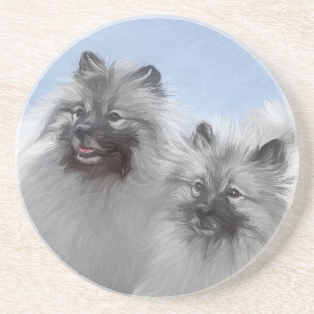Keeshond Pair of Kees Painting Original Animal Art Coaster (Front)