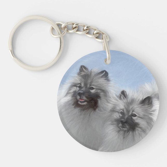 Keeshond Pair of Kees Painting Original Animal Art Key Ring (Front)