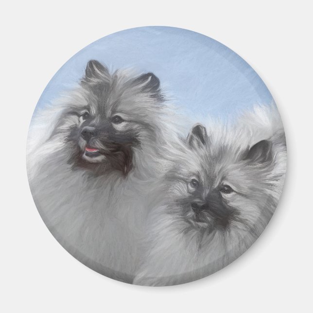 Keeshond Pair of Kees Painting Original Animal Art Magnet (Front)