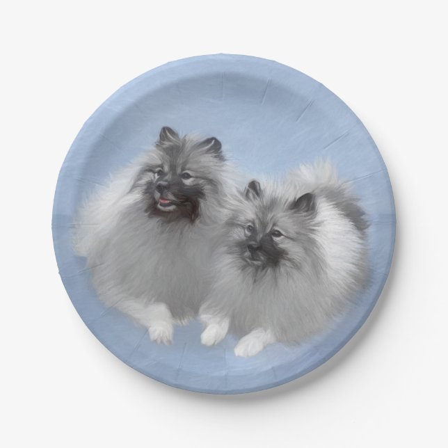Keeshond Pair of Kees Painting Original Animal Art Paper Plate (Front)