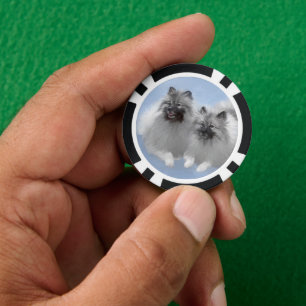 Keeshond Pair of Kees Painting Original Animal Art Poker Chips