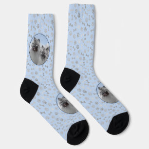 Keeshond Pair of Kees Painting Original Animal Art Socks
