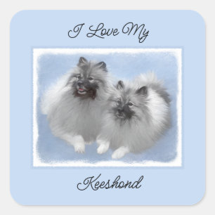 Keeshond Pair of Kees Painting Original Animal Art Square Sticker