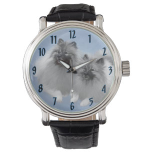 Keeshond Pair of Kees Painting Original Animal Art Watch
