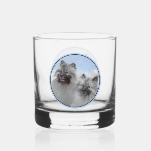 Keeshond Pair of Kees Painting Original Animal Art Whiskey Glass
