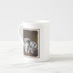 Keeshond Playtime Painting - Cute Original Dog Art Bone China Mug