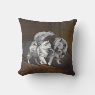 Keeshond Playtime Painting - Cute Original Dog Art Cushion