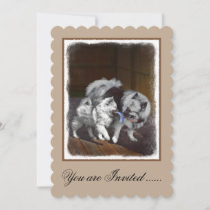 Keeshond Playtime Painting - Cute Original Dog Art Invitation