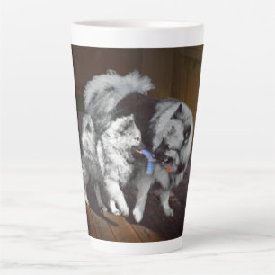 Keeshond Playtime Painting - Cute Original Dog Art Latte Mug