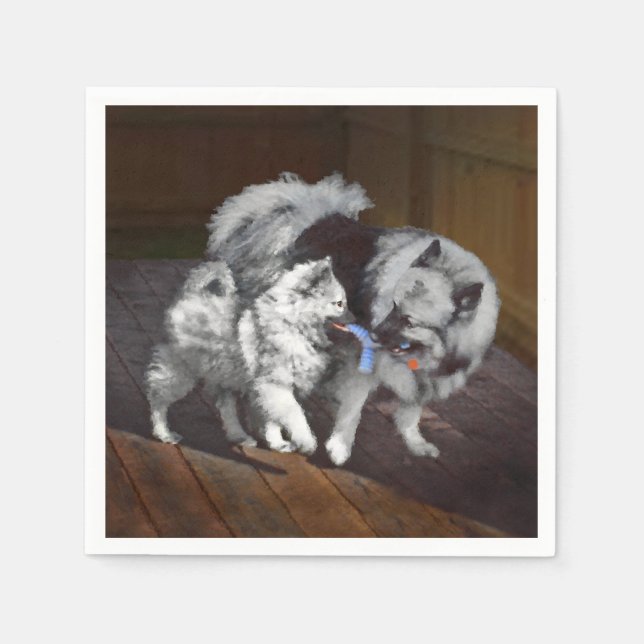 Keeshond Playtime Painting - Cute Original Dog Art Napkin (Front)