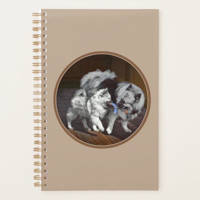 Keeshond Playtime Painting - Cute Original Dog Art Planner (Front)