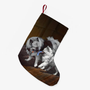 Keeshond Playtime Painting - Cute Original Dog Art Small Christmas Stocking