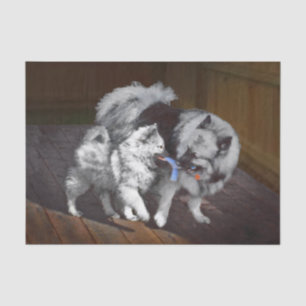 Keeshond Playtime Painting - Cute Original Dog Art Tissue Paper