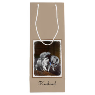 Keeshond Playtime Painting - Cute Original Dog Art Wine Gift Bag