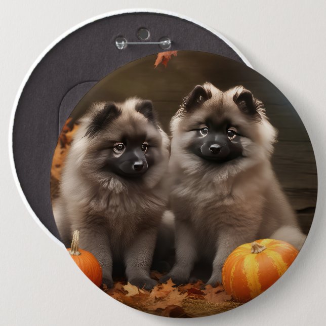 Keeshond Puppy Autumn Delight Pumpkin 6 Cm Round Badge (Front & Back)