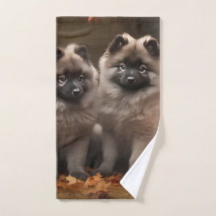 Keeshond Puppy Autumn Delight Pumpkin Bath Towel Set