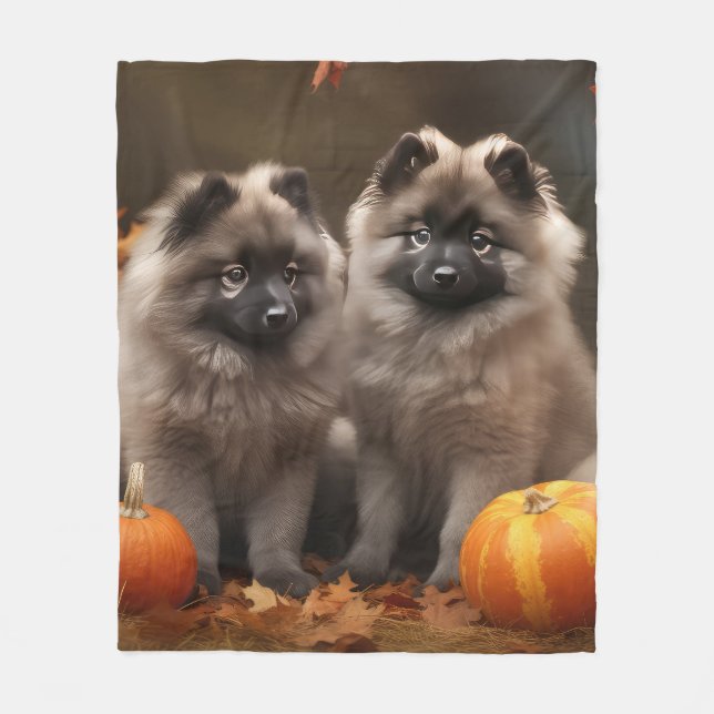 Keeshond Puppy Autumn Delight Pumpkin Fleece Blanket (Front)