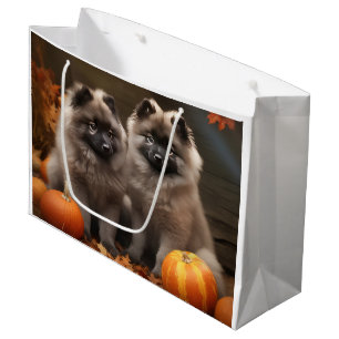 Keeshond Puppy Autumn Delight Pumpkin Large Gift Bag