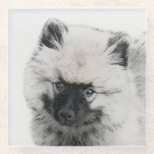 Keeshond Puppy Drawing - Cute Original Dog Art Glass Coaster