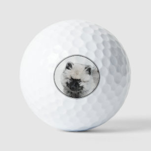 Keeshond Puppy Drawing - Cute Original Dog Art Golf Balls