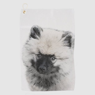 Keeshond Puppy Drawing - Cute Original Dog Art Golf Towel
