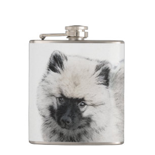 Keeshond Puppy Drawing - Cute Original Dog Art Hip Flask