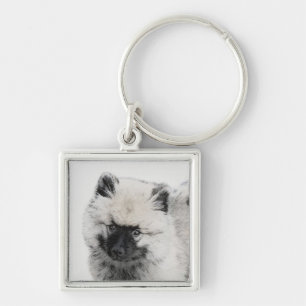 Keeshond Puppy Drawing - Cute Original Dog Art Key Ring