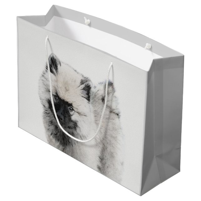 Keeshond Puppy Drawing - Cute Original Dog Art Large Gift Bag (Back Angled)