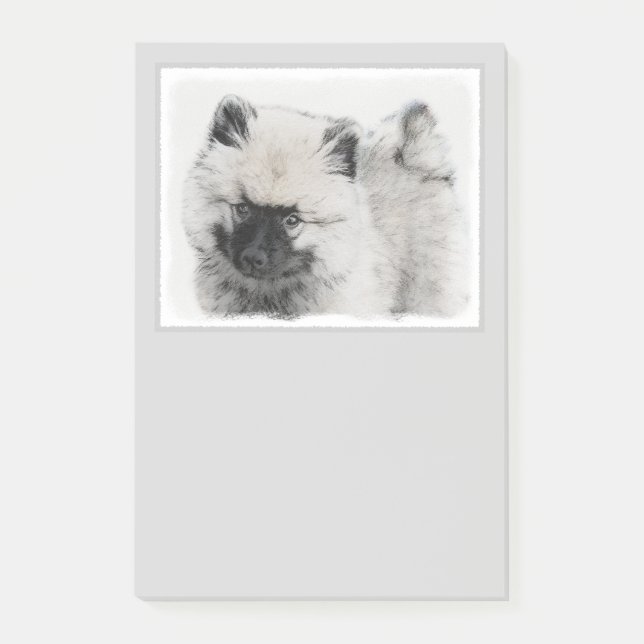 Keeshond Puppy Drawing - Cute Original Dog Art Post-it Notes (Front)