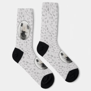 Keeshond Puppy Drawing - Cute Original Dog Art Socks