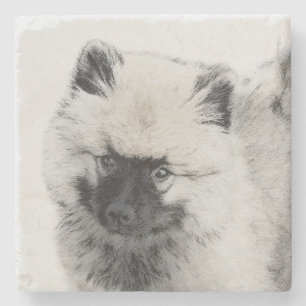 Keeshond Puppy Drawing - Cute Original Dog Art Stone Coaster