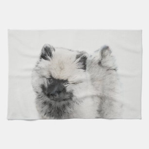 Keeshond Puppy Drawing - Cute Original Dog Art Tea Towel