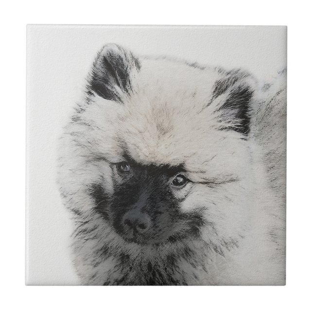 Keeshond Puppy Drawing - Cute Original Dog Art Tile (Front)